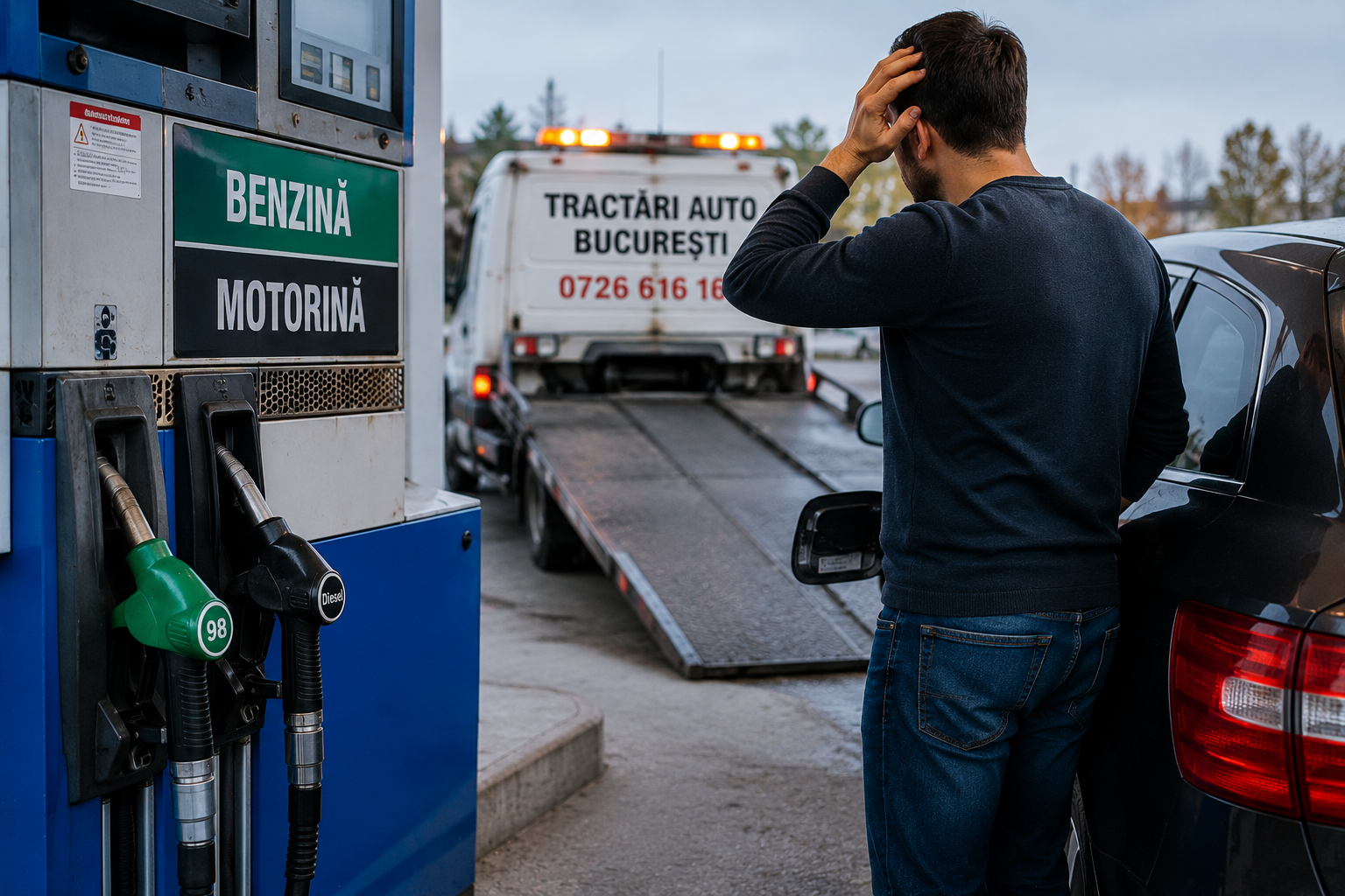 Ai bagat benzina in loc de motorina? Solutia tractari auto Bucuresti
